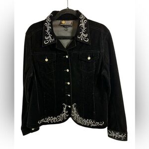 Christine Alexander Black Velvet Rhinestone Jacket Women's Estimated Size M/L